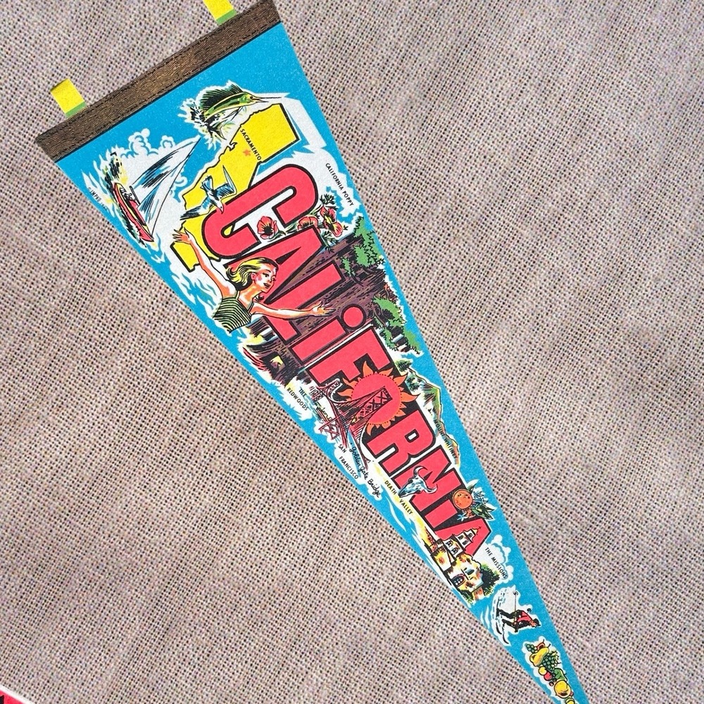 Impko California Souvenir Pennant Vintage 1966 Blue Felt Large Travel Decor